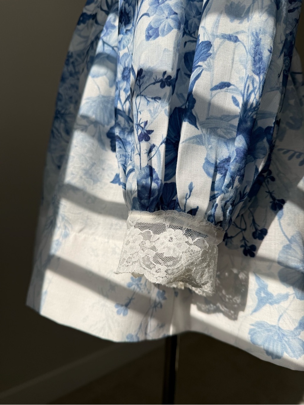 Anthropologie Blue & White Floral Mini Dress with Lace Trim - Picture 11 of 12
